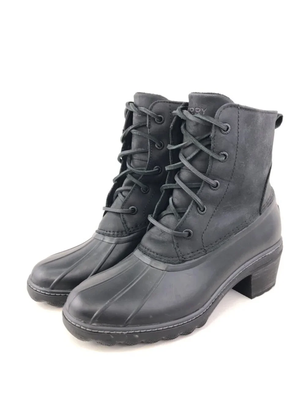 Sperry Saltwater Heel Black Leather Duck Boots 8